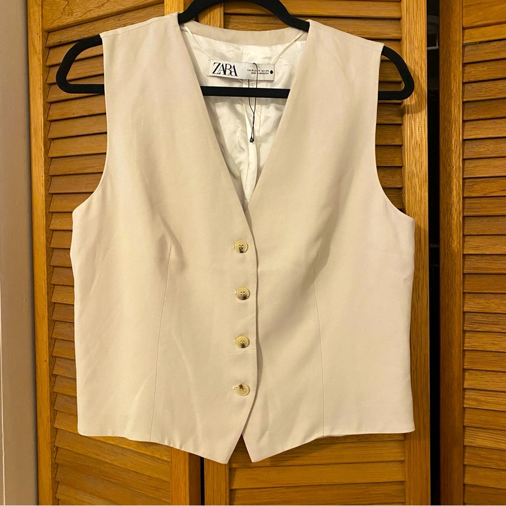 Zara Beige Button-Up Vest